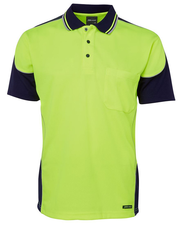 6HCP4 JB's Wear Hi Vis Contrast Piping Polo Lime/Navy