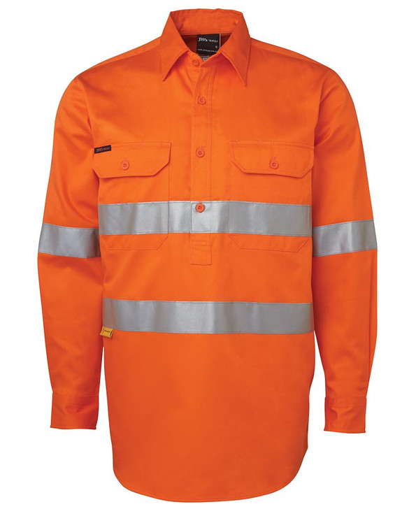 6HWCF JB's Wear Hi Vis L/S (D+N) 190g Close Front Shirt Orange