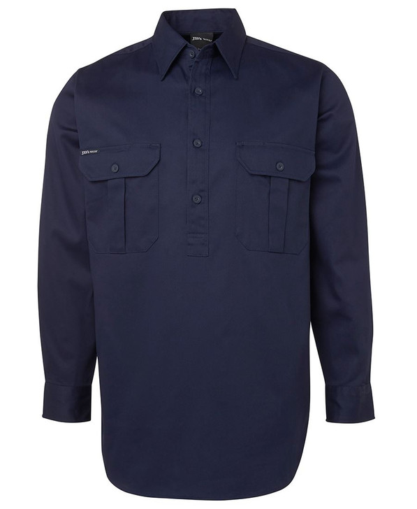 6WSCF JB's Wear L/S 190g Close Front Work Shirt Navy