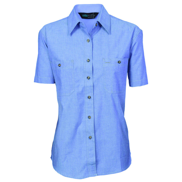 4105 DNC Ladies Cotton Chambray Shirt Short Sleeve Chambray
