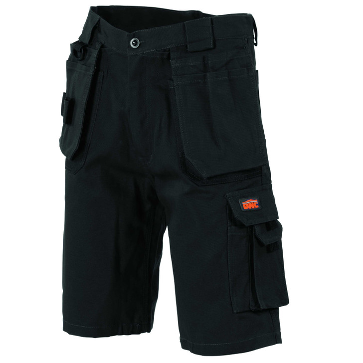 3336 DNC Duratex Cotton Duck Weave Tradies Cargo Shorts with twin holster tool pocket Black