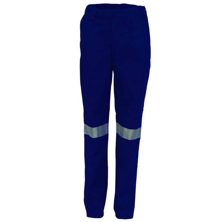 3328 DNC Ladies Cotton Drill Pants With 3M Reflective Tape Navy