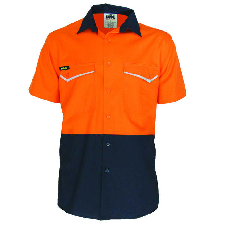3585 DNC Two-Tone RipStop Cotton Cool Shirt S/S Orange/Navy