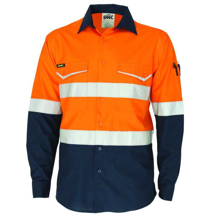 3588 DNC Two-Tone RipStop Cotton Cool Shirt L/S Orange/Navy