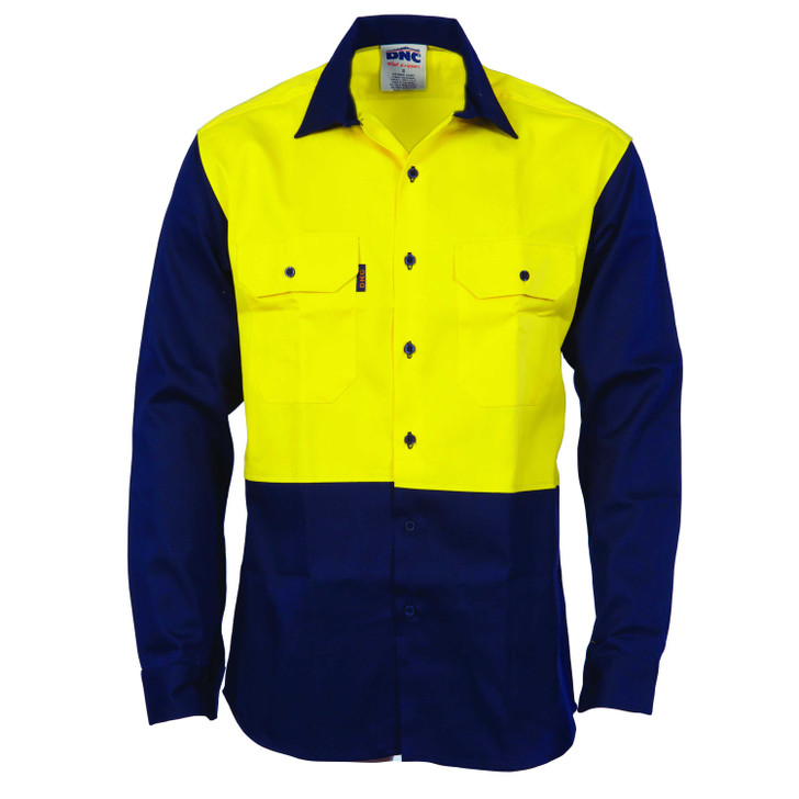 3406 DNC Patron Saint® Flame Retardant Two Tone Drill Shirt - L/S Yellow/Navy