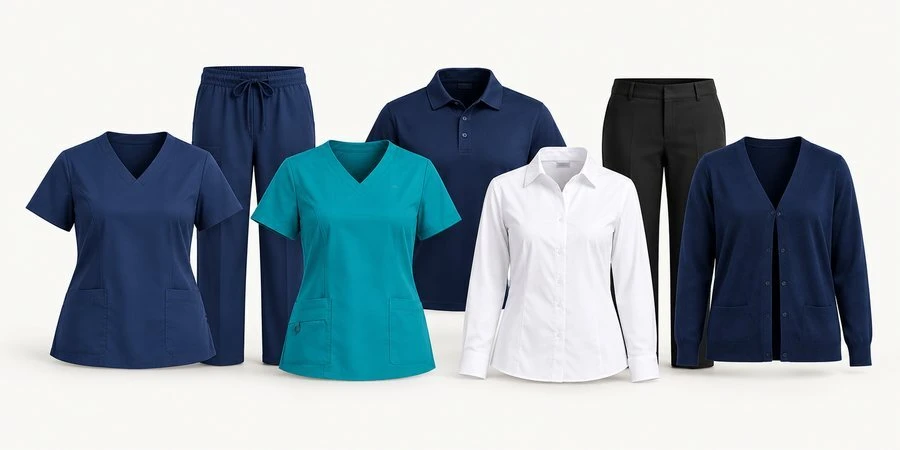 Coordinated healthcare uniforms for clinical, allied health and reception roles