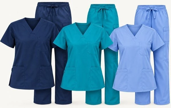 Healthcare scrub tops and pants for clinical and nursing uniform teams