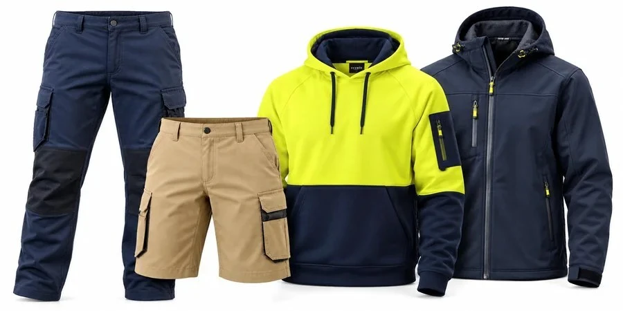 Workwear pants, shorts and outer layers for practical team uniforms