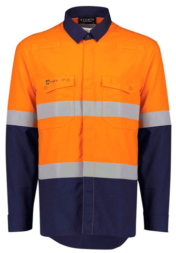 Syzmik Mens Orange Flame Lightweight Ripstop X Back Taped Shirt-(ZW187) main image 1