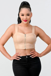 Lux Faux Leather Pu Zipup Strap Sleeveless Cropped Top-41206 Lux Faux Leather Pu Zipup Strap Sleeveless Cropped Top-41206