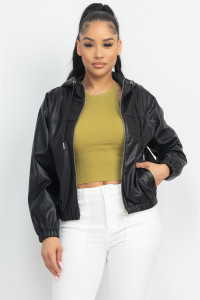 Faux Leather Hoodie Jacket-41154 Faux Leather Hoodie Jacket-41154