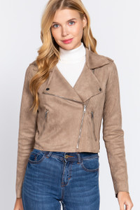 Long Slv Biker Faux Suede Short Jacket-41012 Long Slv Biker Faux Suede Short Jacket-41012