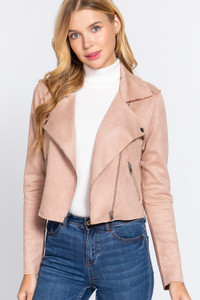 Long Slv Biker Faux Suede Short Jacket-41011 Long Slv Biker Faux Suede Short Jacket-41011