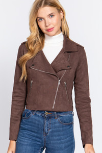 Long Slv Biker Faux Suede Short Jacket-41010 Long Slv Biker Faux Suede Short Jacket-41010
