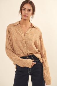 Collared Neckline Floral-print Shirt-40949 Collared Neckline Floral-print Shirt-40949