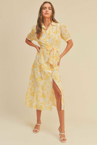 Button closure waist belt puff sleeve dress-42094 Button closure waist belt puff sleeve dress-42094