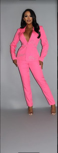 2 Piece Powersuit Blazer & Pants Set With Rhinestone Letterings On Blazer-40571 2 Piece Powersuit Blazer & Pants Set With Rhinestone Letterings On Blazer-40571