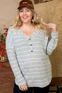 Brushed Hacci Two Tone Stripe Top-42511 Brushed Hacci Two Tone Stripe Top-42511
