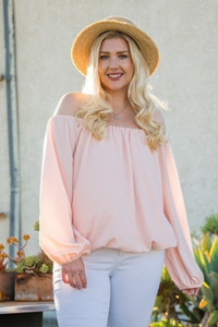 Off Shoulder Long Bubble Sleeve Solid Top-40828 Off Shoulder Long Bubble Sleeve Solid Top-40828