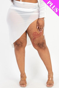Plus Sexy Sheer Mesh Drawstring Ruched Skirt-40768 Plus Sexy Sheer Mesh Drawstring Ruched Skirt-40768