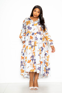 Printed Tierd Shirt Dress With Puff Sleeves-40621 Printed Tierd Shirt Dress With Puff Sleeves-40621