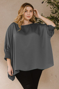 Ember Jacquard Solid Woven Oversized Boatneck 3/4 Sleeve Blouse-40939