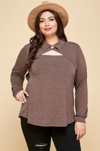 Plus Size Solid Long Sleeve Fashion Top-40929 Plus Size Solid Long Sleeve Fashion Top-40929