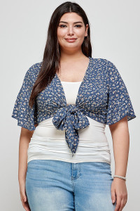 Plus Size Ditsy Floral Print Cropped Bolero Cardigan-40600 Plus Size Ditsy Floral Print Cropped Bolero Cardigan-40600