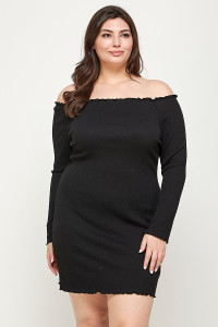 Plus Size, Solid Smocked Off Shoulder Dress-41508 Plus Size, Solid Smocked Off Shoulder Dress-41508