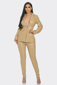 Pu Leather Zipper Pant Set-42726 Pu Leather Zipper Pant Set-42726