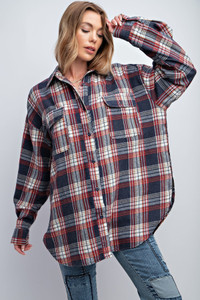 Washed Plaid Button Down Shirt-42681 Washed Plaid Button Down Shirt-42681