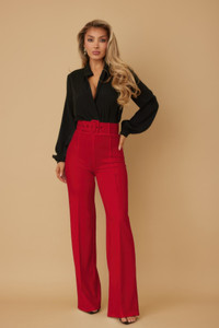 High Waist Pants With Buckle Belt-51899 High Waist Pants With Buckle Belt-51899