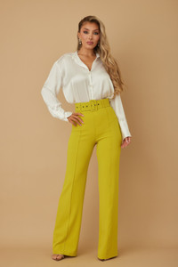 High Waist Pants With Buckle Belt-51898 High Waist Pants With Buckle Belt-51898