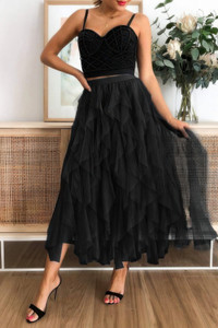A Line Long Tulle Tiered Skirts-49951 A Line Long Tulle Tiered Skirts-49951
