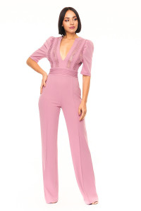 Deep V-neck Crochet Bodice Jumpsuit-38797