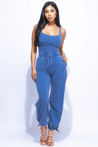 Washed Jumpsuit With Adjustable Ankle   -44631 Washed Jumpsuit With Adjustable Ankle   -44631