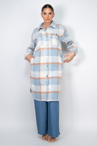 Plaid Buttoned Shacket Coat  -44947 Plaid Buttoned Shacket Coat  -44947
