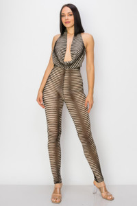 Cowl Neck Knit Mesh Jumpsuit-56870