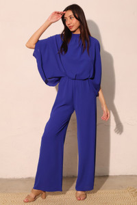 Textured Solid Mock Neck Caftan Jumpsuit-54746