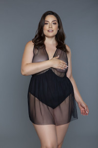 1 Pc Deep V-neck Mesh Babydoll-41190 1 Pc Deep V-neck Mesh Babydoll-41190