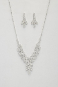 Leaf Pattern Crystal Necklace-41901