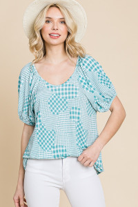 Hounds Tooth And Check Plaid Top-41791 Hounds Tooth And Check Plaid Top-41791