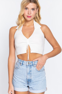 Halter Ruched Crop Sweater Knit Top   -41542 Halter Ruched Crop Sweater Knit Top   -41542