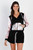 Black & Multi Color Print Colorblock Zip-up Hooded Top & Short Set-40985 Black & Multi Color Print Colorblock Zip-up Hooded Top & Short Set-40985