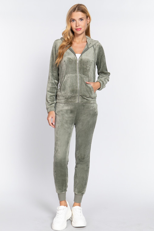 Faux Fur Jacket & Jogger Pants Set   -41001 Faux Fur Jacket & Jogger Pants Set   -41001