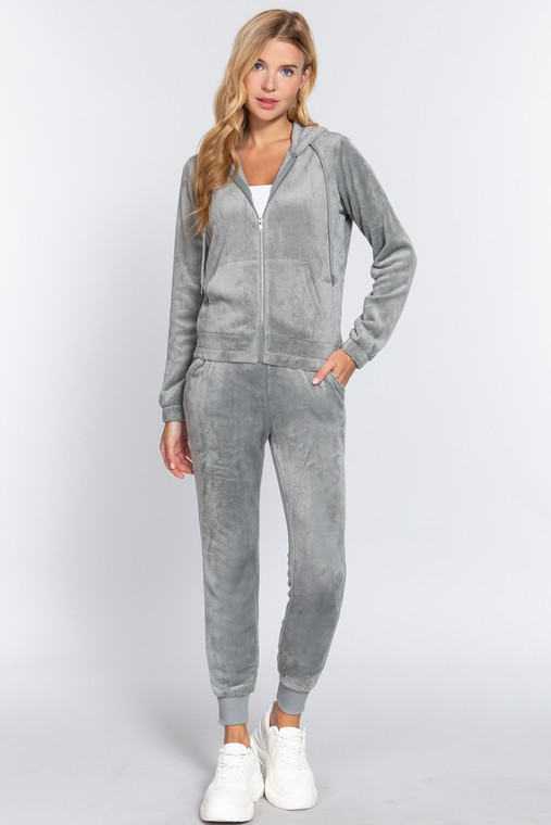Faux Fur Jacket & Jogger Pants Set   -40998 Faux Fur Jacket & Jogger Pants Set   -40998