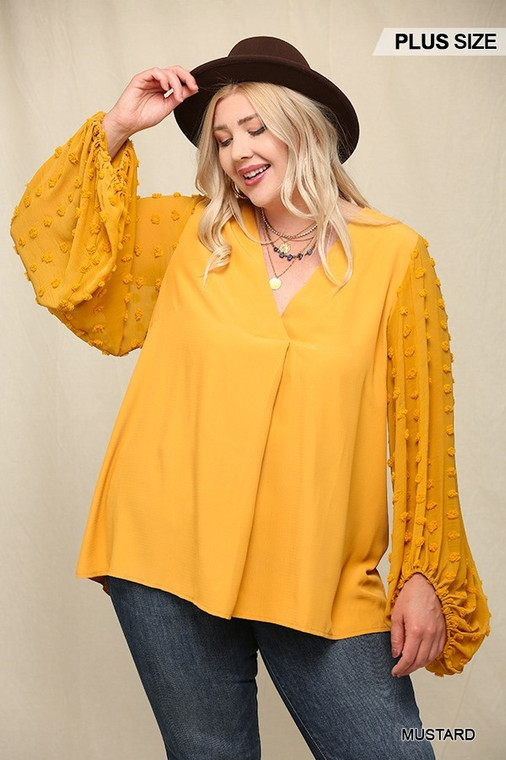 Woven And Textured Chiffon Top With Voluminous Sheer Sleeves-41494 Woven And Textured Chiffon Top With Voluminous Sheer Sleeves-41494