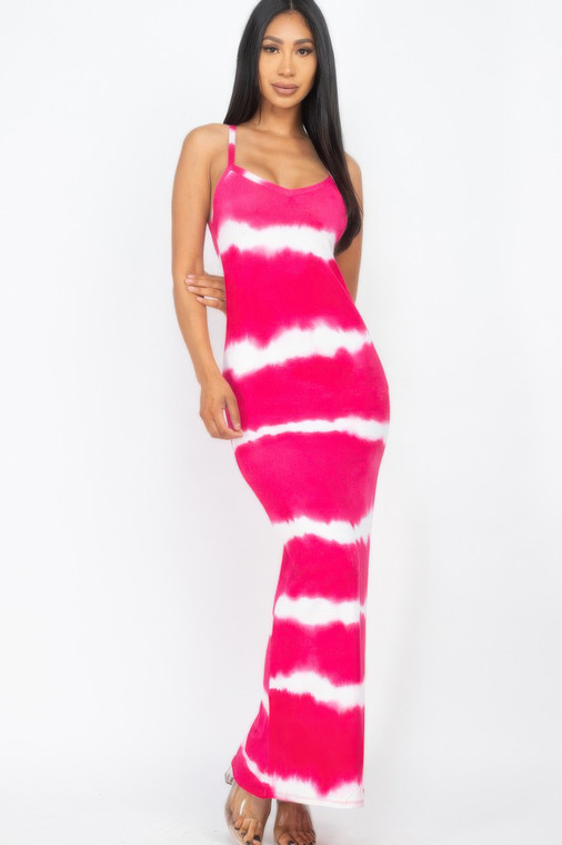 Stripe Tie-dye Printed Maxi Dress-52343 Stripe Tie-dye Printed Maxi Dress-52343