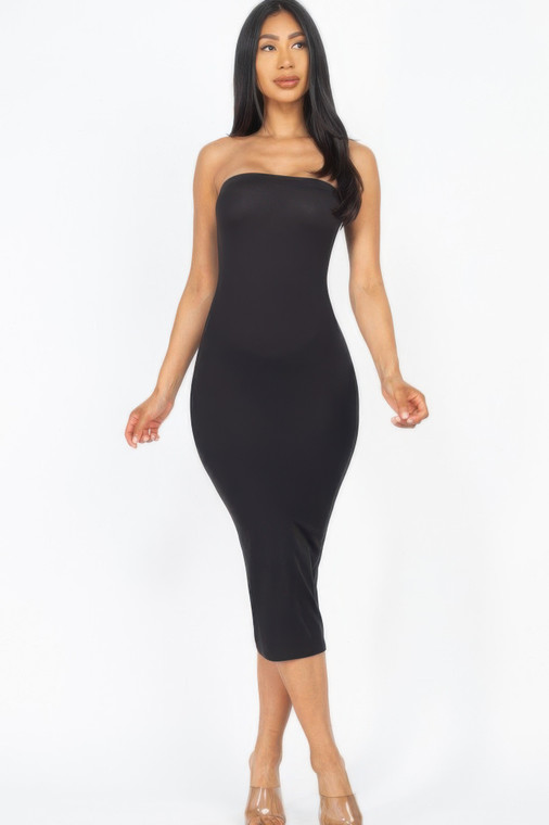 Strapless Tube Bodycon Midi Dress-52344 Strapless Tube Bodycon Midi Dress-52344