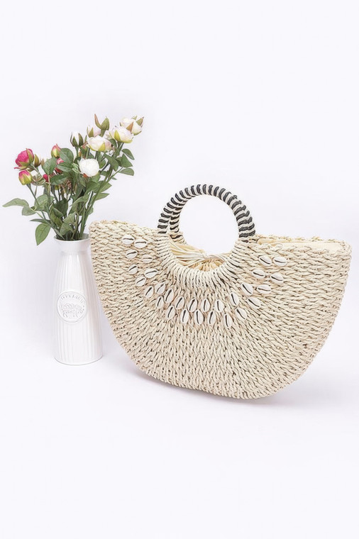 Faux Straw Handmade Shell Embellished Bag-52391 Faux Straw Handmade Shell Embellished Bag-52391